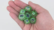 Load and play video in Gallery viewer, Eye Rolling Dice - Light Green Color - polyhedral set [Sharp Edge] Hand made
