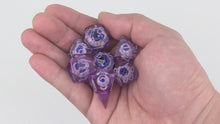 Load and play video in Gallery viewer, Eye Rolling Dice - Light Purple Color - polyhedral set [Sharp Edge] Hand made
