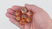 Load and play video in Gallery viewer, Eye Rolling Dice - Orange Color - polyhedral set [Sharp Edge] Hand made
