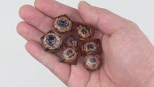 Load and play video in Gallery viewer, Eye Rolling Dice - Brown Color - polyhedral set [Sharp Edge] Hand made
