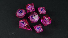 Load image into Gallery viewer, Eye Rolling Dice - Pink Color - polyhedral set [Sharp Edge] Hand made
