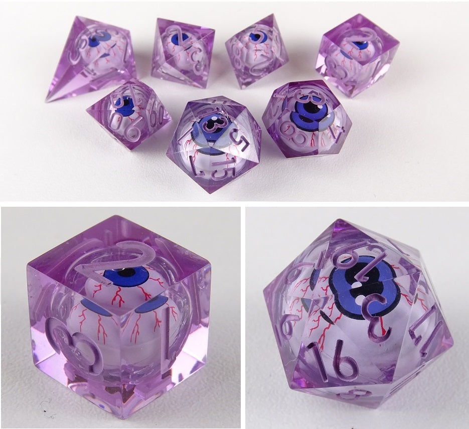 Eye Rolling Dice - Light Purple Color - polyhedral set [Sharp Edge] Hand made