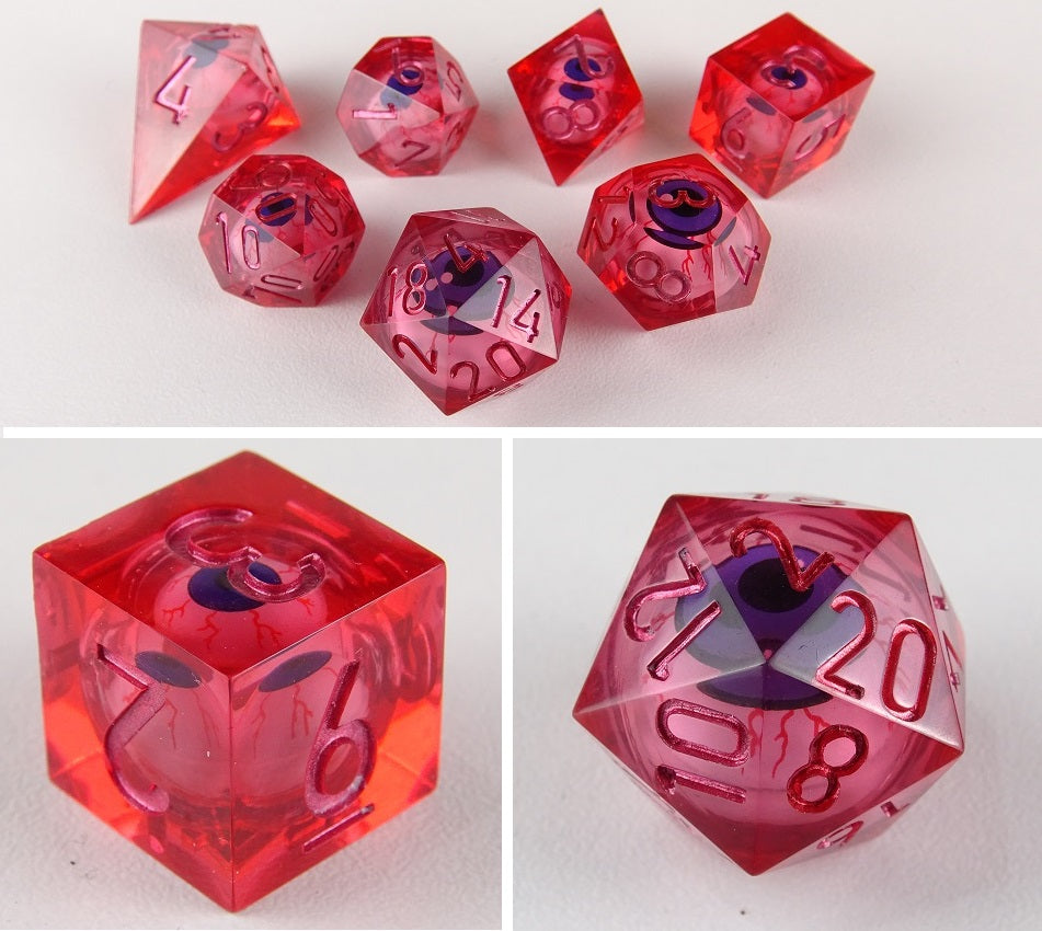 Eye Rolling Dice - Red Color - polyhedral set [Sharp Edge] Hand made