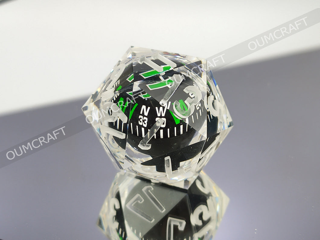 Compass Dice 32mm - Clear color [Handmade - made to order]