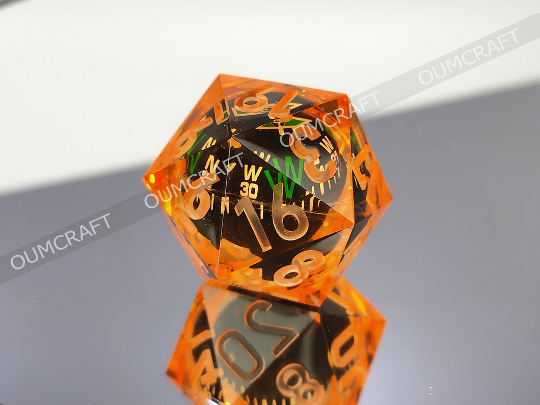 Compass Dice 32mm - Orange color [Handmade - made to order]