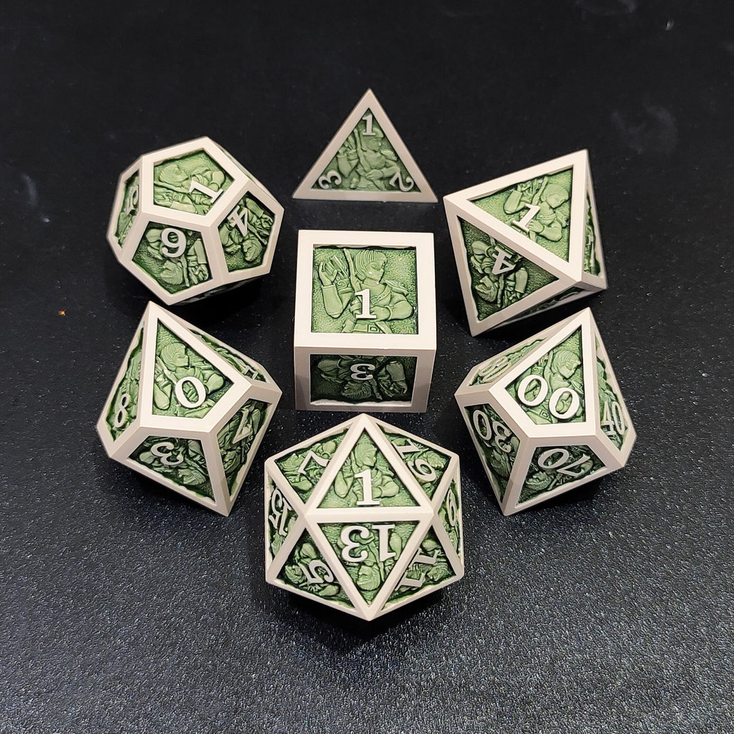 Hero Class Dice - Green [polyhedral set Sharp Edge-Handmade]