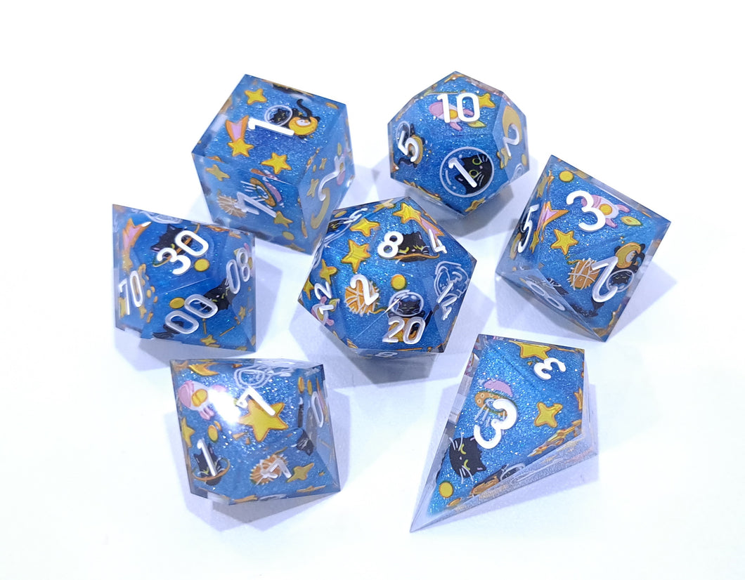 Blue Meow astronaut [Handmade Dice Set]