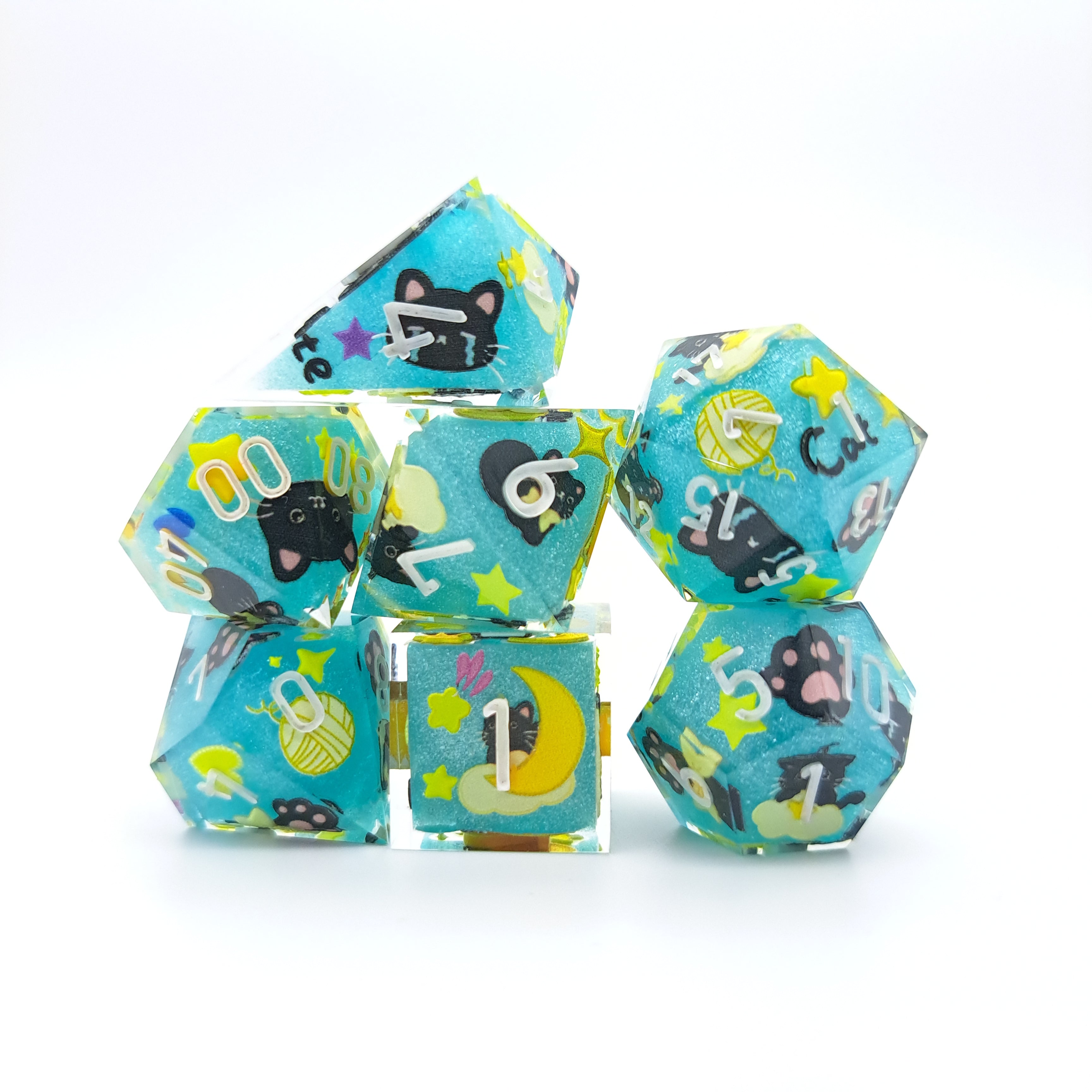 Moonage Daydream in Blue - Handmade dice retail set - Custom inking