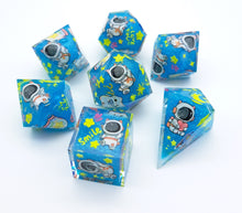 Load image into Gallery viewer, Blue Meow astronaut White Cat  [Handmade Dice Set]
