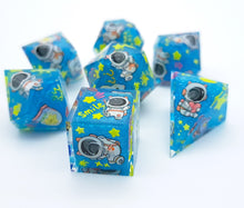 Load image into Gallery viewer, Blue Meow astronaut White Cat  [Handmade Dice Set]
