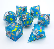 Load image into Gallery viewer, Blue Meow astronaut White Cat  [Handmade Dice Set]
