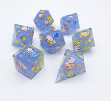 Load image into Gallery viewer, Blue Rabbit adventures in space  [Handmade Dice Set]
