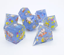 Load image into Gallery viewer, Blue Rabbit adventures in space  [Handmade Dice Set]
