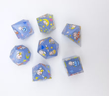 Load image into Gallery viewer, Blue Rabbit adventures in space  [Handmade Dice Set]
