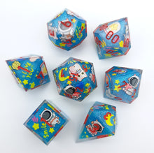 Load image into Gallery viewer, Blue Meow astronaut White Cat  [Handmade Dice Set]
