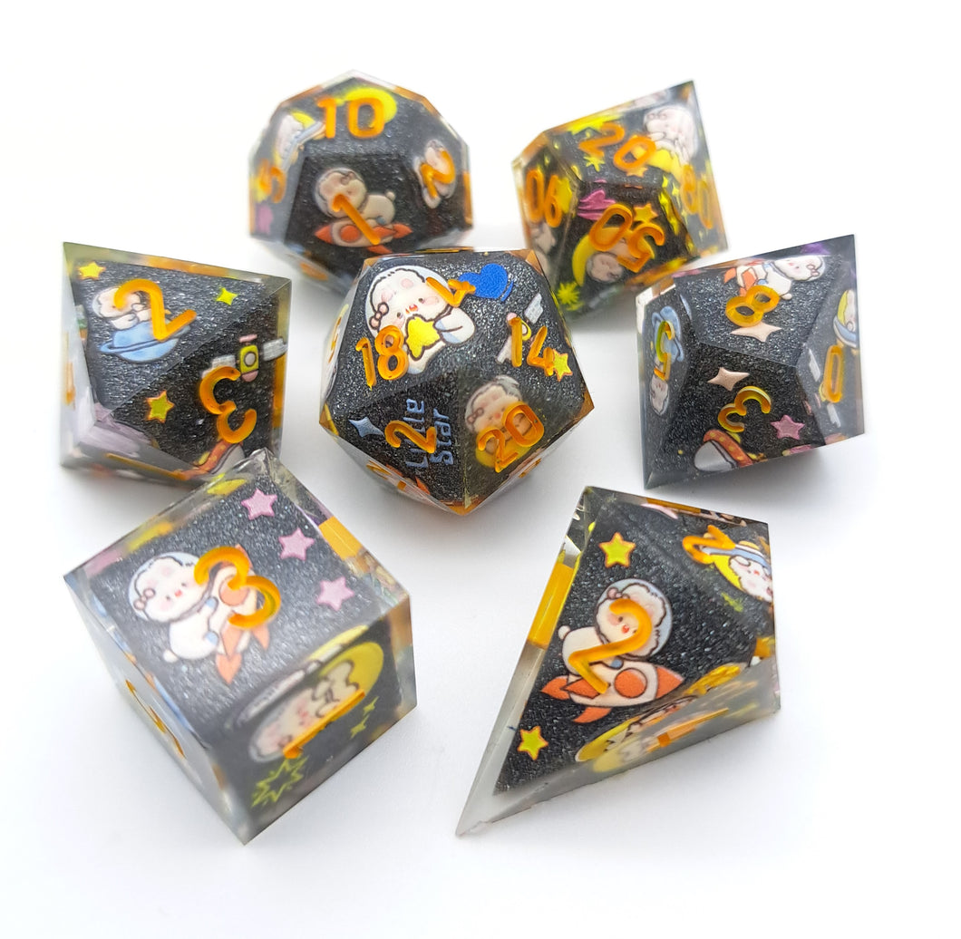 Black Rabbit adventures in space [Handmade Dice Set]