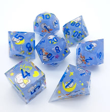 Load image into Gallery viewer, Blue Rabbit adventures in space  [Handmade Dice Set]
