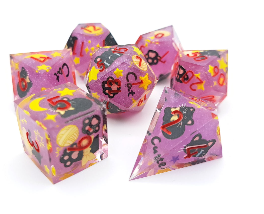 Purple Meow to the moon Dice Set [Handmade]