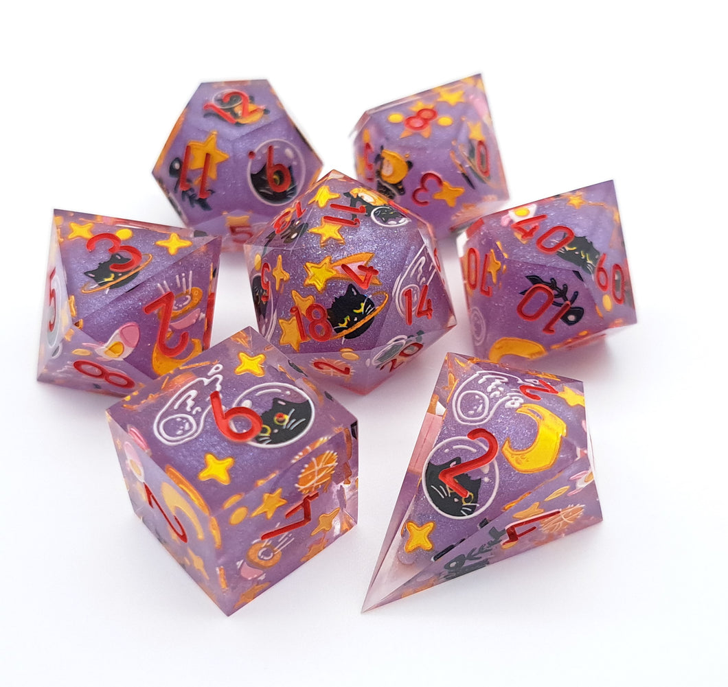 Purple Meow astronaut [Handmade Dice Set]