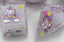 Load image into Gallery viewer, Unicorn Dreams Dice- polyhedral set [Sharp Edge] Hand made
