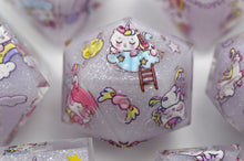 Load image into Gallery viewer, Unicorn Dreams Dice- polyhedral set [Sharp Edge] Hand made
