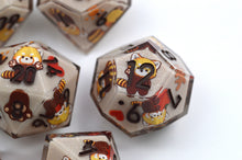 Load image into Gallery viewer, Red Panda Autumn Dice- polyhedral set [Sharp Edge] Hand made
