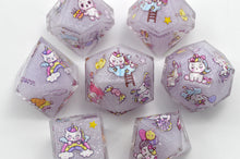 Load image into Gallery viewer, Unicorn Dreams Dice- polyhedral set [Sharp Edge] Hand made
