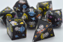 Load image into Gallery viewer, Black Rabbit adventures in space [Handmade Dice Set]
