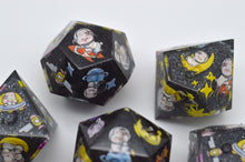 Load image into Gallery viewer, Black Rabbit adventures in space [Handmade Dice Set]
