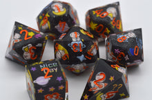 Load image into Gallery viewer, Black Rabbit adventures in space [Handmade Dice Set]
