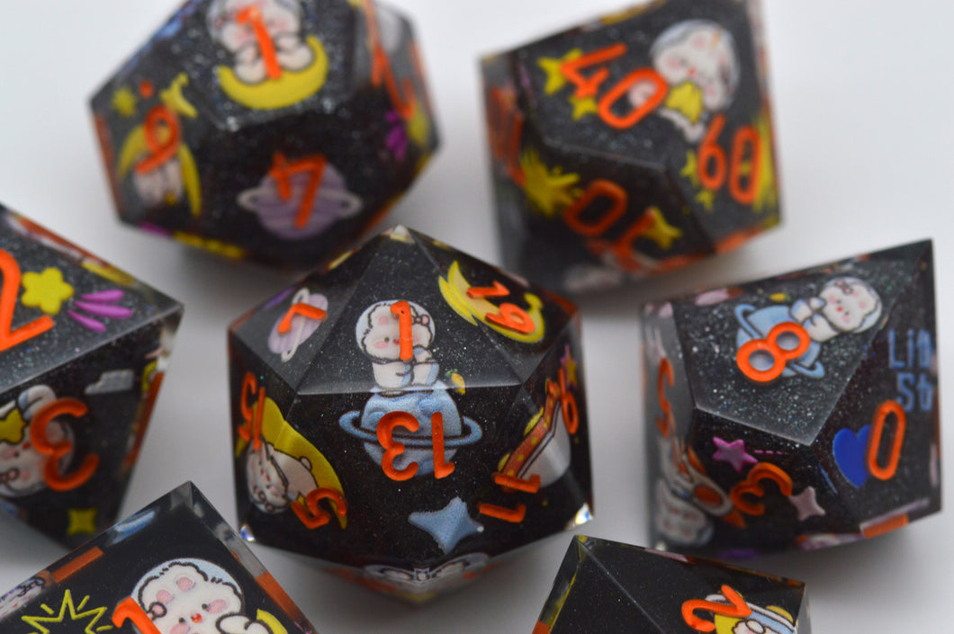 Black Rabbit adventures in space [Handmade Dice Set]