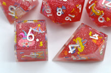 Load image into Gallery viewer, Jolly Carnival dice 3 colors Dice- polyhedral set [Sharp Edge] Hand made
