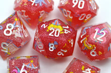 Load image into Gallery viewer, Jolly Carnival dice 3 colors Dice- polyhedral set [Sharp Edge] Hand made
