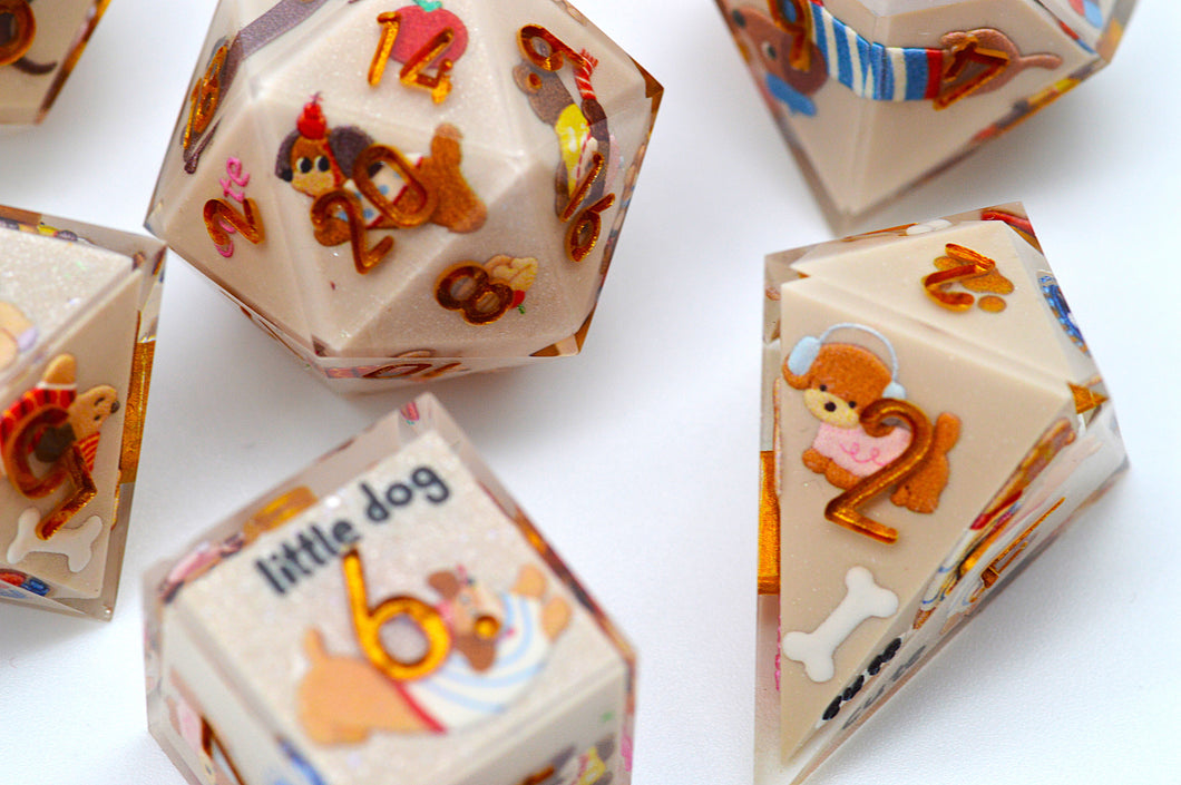 Little Dog - Dachshund -2 color Brown and pink Colors -polyhedral set [Sharp Edge] [Handmade]