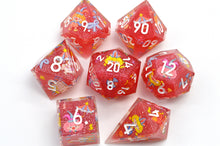 Load image into Gallery viewer, Jolly Carnival dice 3 colors Dice- polyhedral set [Sharp Edge] Hand made
