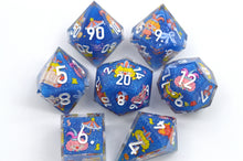 Load image into Gallery viewer, Jolly Carnival dice 3 colors Dice- polyhedral set [Sharp Edge] Hand made

