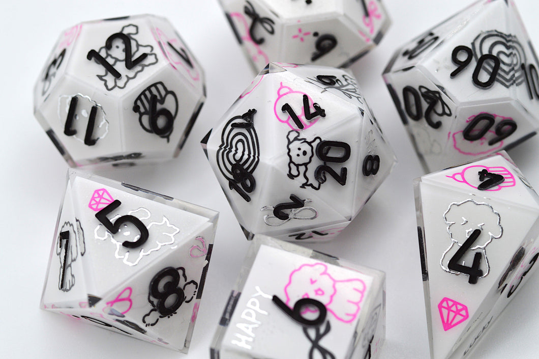 Black Pink Poodle Dog- polyhedral set [Sharp Edge] Hand made