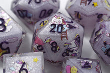 Load image into Gallery viewer, Unicorn Dreams Dice- polyhedral set [Sharp Edge] Hand made
