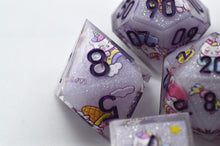 Load image into Gallery viewer, Unicorn Dreams Dice- polyhedral set [Sharp Edge] Hand made
