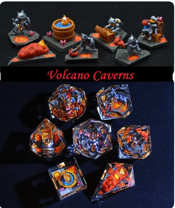 Cat adventurer dice Diorama - polyhedral set [Sharp Edge] Hand made