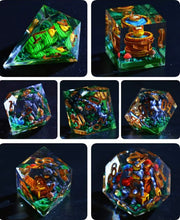 Load image into Gallery viewer, Cat adventurer dice Diorama - polyhedral set [Sharp Edge] Hand made
