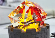 Load image into Gallery viewer, Dragon dice 45mm.Diorama Chonk + LED Dice stand-  [Sharp Edge] Hand made

