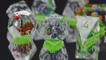 Load and play video in Gallery viewer, Cat adventurer dice Diorama - polyhedral set [Sharp Edge] Hand made
