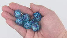 Load and play video in Gallery viewer, Eye Rolling Dice - Dark Blue Color - polyhedral set [Sharp Edge] Hand made
