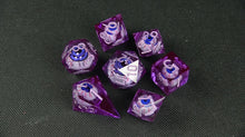 Load image into Gallery viewer, Eye Rolling Dice - Dark Purple Color - polyhedral set [Sharp Edge] Hand made

