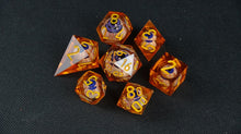Load image into Gallery viewer, Eye Rolling Dice - Orange Color - polyhedral set [Sharp Edge] Hand made
