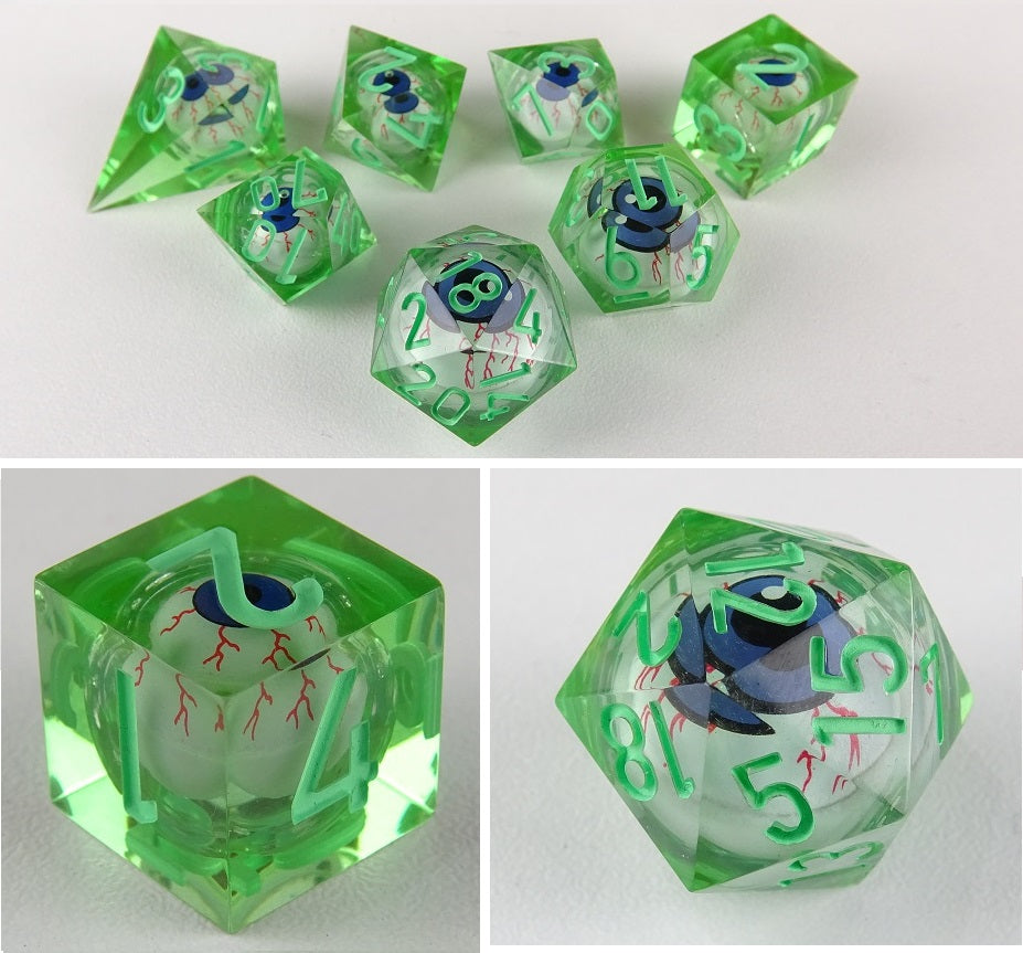 Eye Rolling Dice - Light Green Color - polyhedral set [Sharp Edge] Hand made