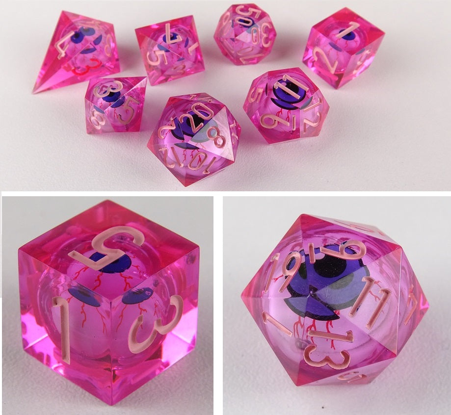 Eye Rolling Dice - Pink Color - polyhedral set [Sharp Edge] Hand made