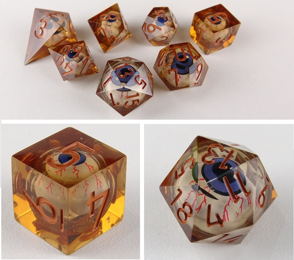 Eye Rolling Dice - Brown Color - polyhedral set [Sharp Edge] Hand made