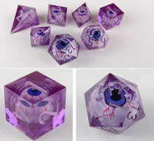 Load image into Gallery viewer, Eye Rolling Dice - Dark Purple Color - polyhedral set [Sharp Edge] Hand made
